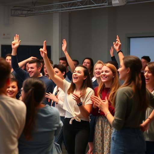 Een groep enthousiaste studenten tijdens een acteerworkshop bij Het Podium.