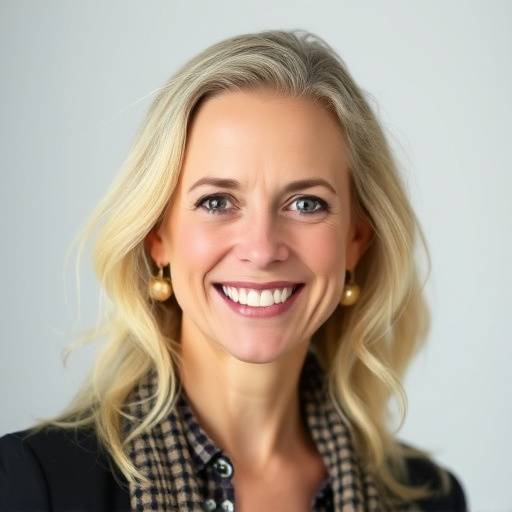 Portret van Anya van den Berg, een ervaren actrice en docent met een warme glimlach.