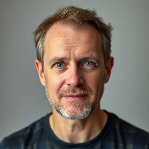 Portret van Thomas de Boer, een stemcoach met een geconcentreerde uitdrukking.
