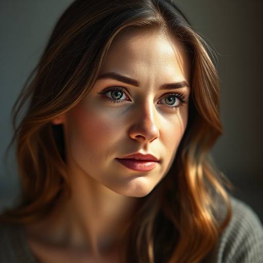 Portretfoto van een bedachtzame vrouw met een creatieve blik.