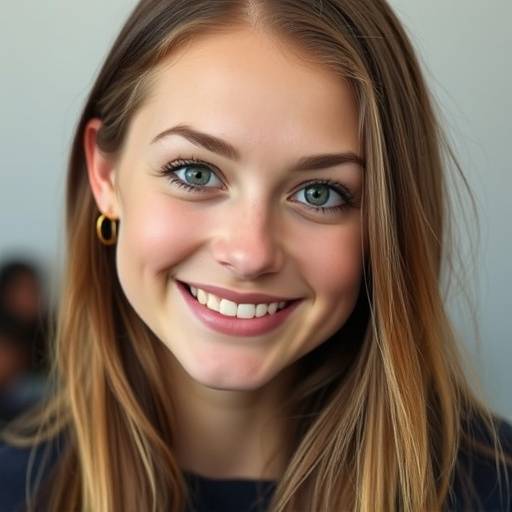 Portretfoto van een jonge vrouw met expressieve ogen en een warme glimlach.